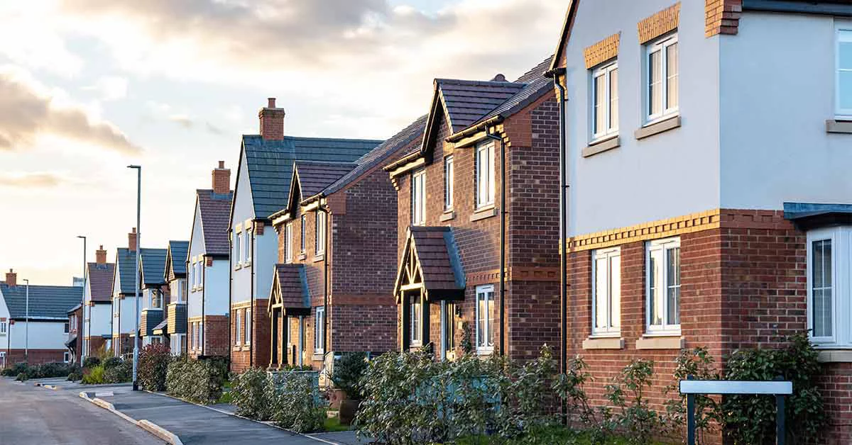 A series of houses in a suburban area.
