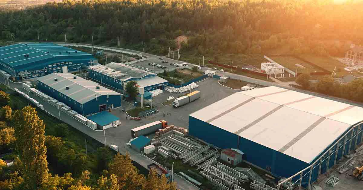 Aerial view of warehouse storages