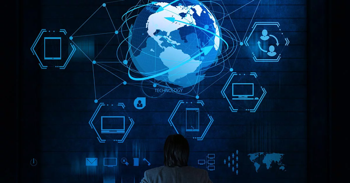 Businessman thinking of a Cloud Computing diagram on the new computer as concept