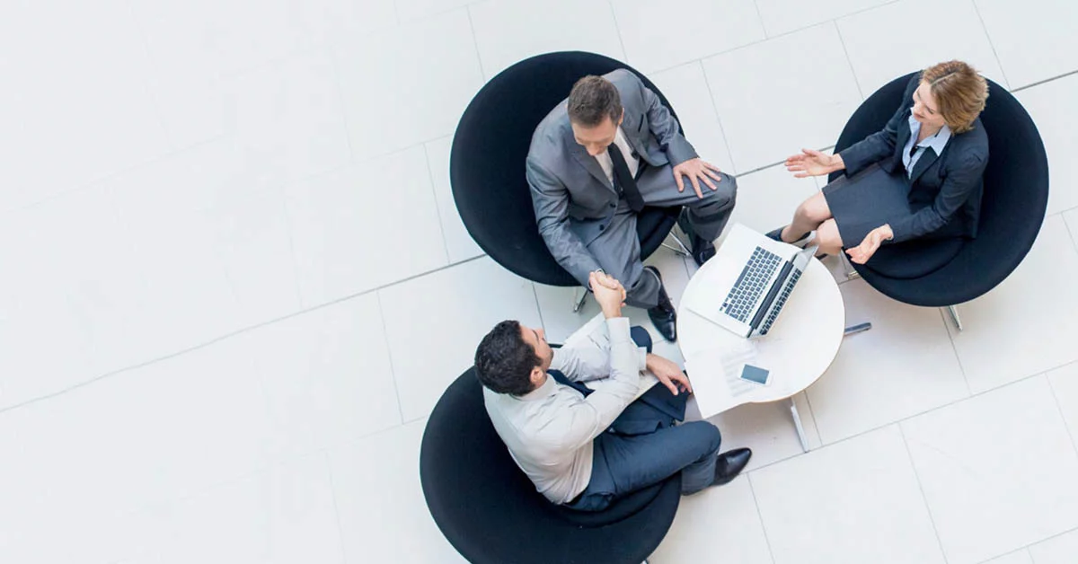Top view of professionals having a business discussion