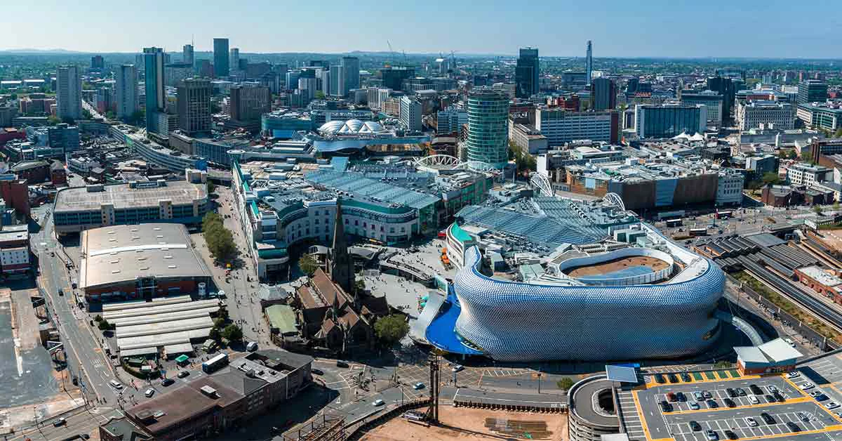 Aerial view of Birmingham city.