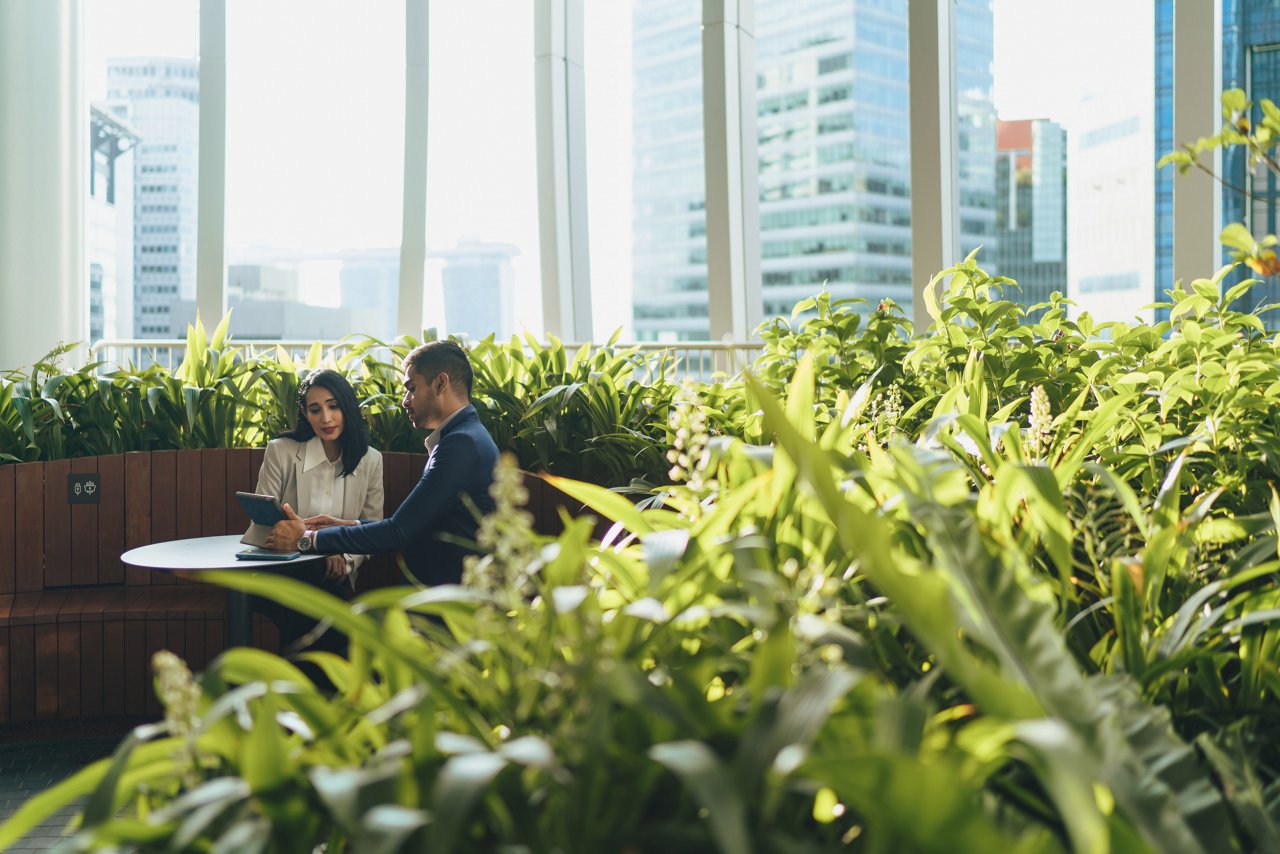 Successful business - Indian business man and woman in an outdoor meeting