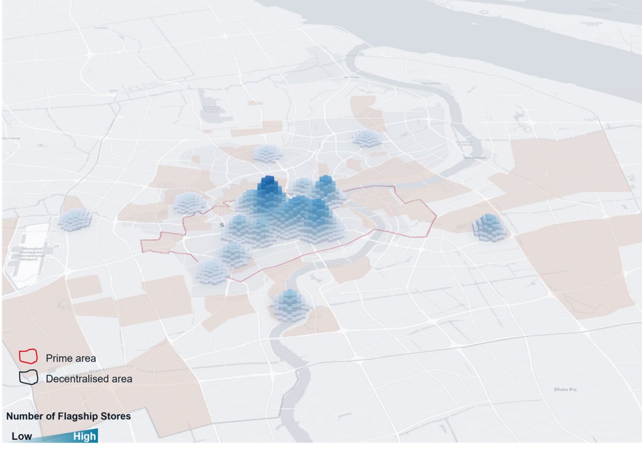 Flagship stores heatmap in Shanghai (Stores opened from 2024 to 1H25)