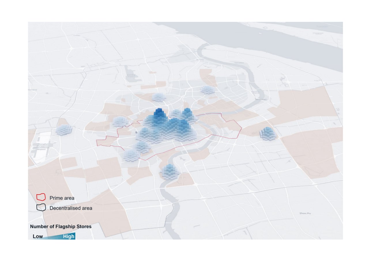 Flagship stores heatmap in Shanghai (Stores opened from 2024 to 1H25)