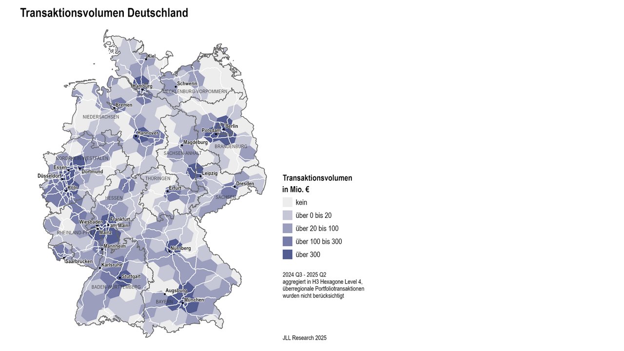 Map of Germany showing transaction volumes in millions of euros