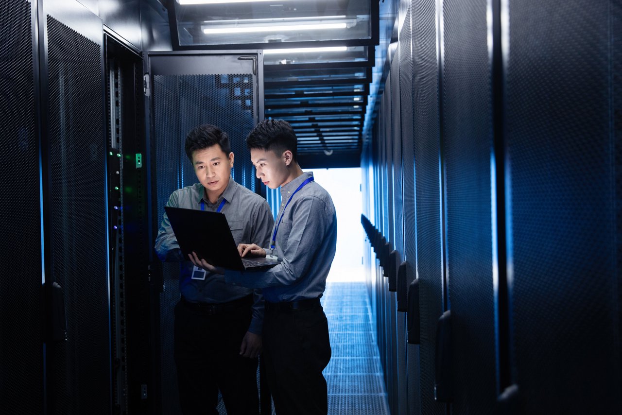Technical personnel in the maintenance room inspection