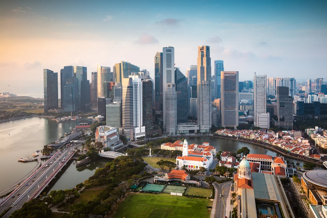 Elevated view of business district, Singapore