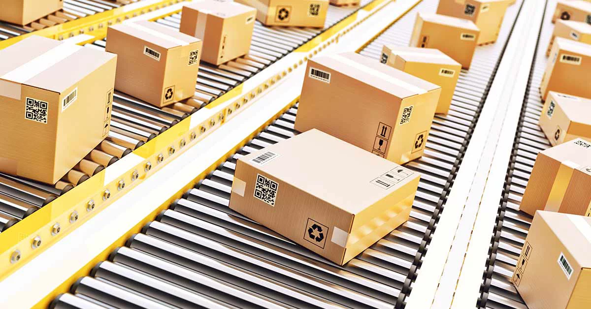 Cardboard Boxes On Conveyor Belt