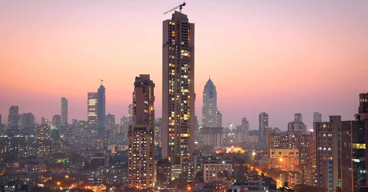 Panoramic view of south central Mumbai at golden hour