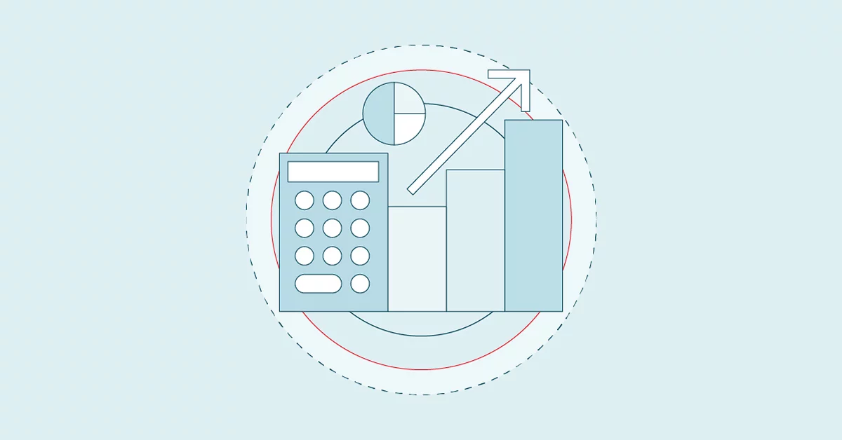 Business graph with upward trend alongside a calculator icon