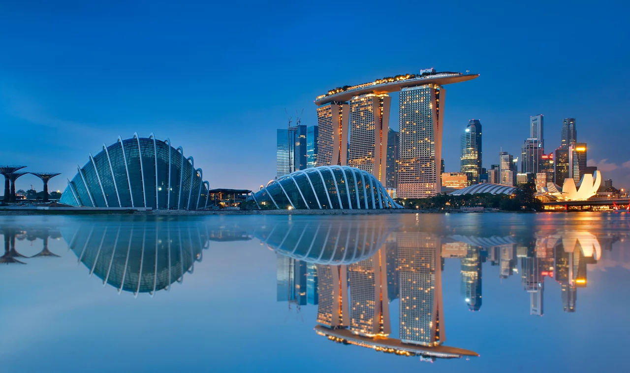 Gardens by the Bay and Singapore skyline