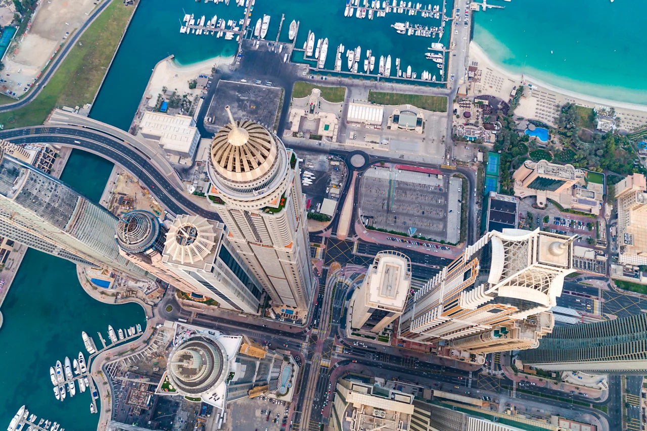 Multiple buildings in top angle view.