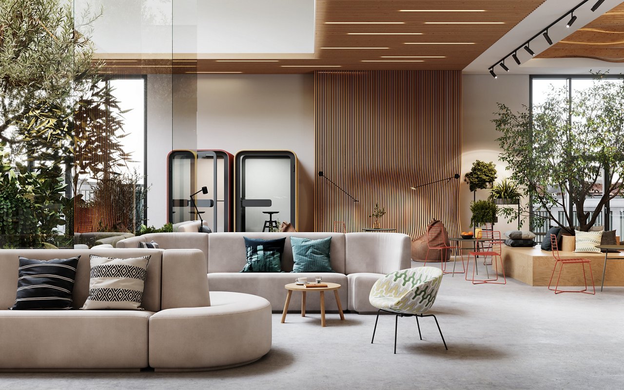 自然素材を取り入れたオフィスレイアウト