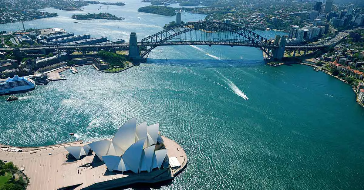 Aerial view of Sydney lotus building