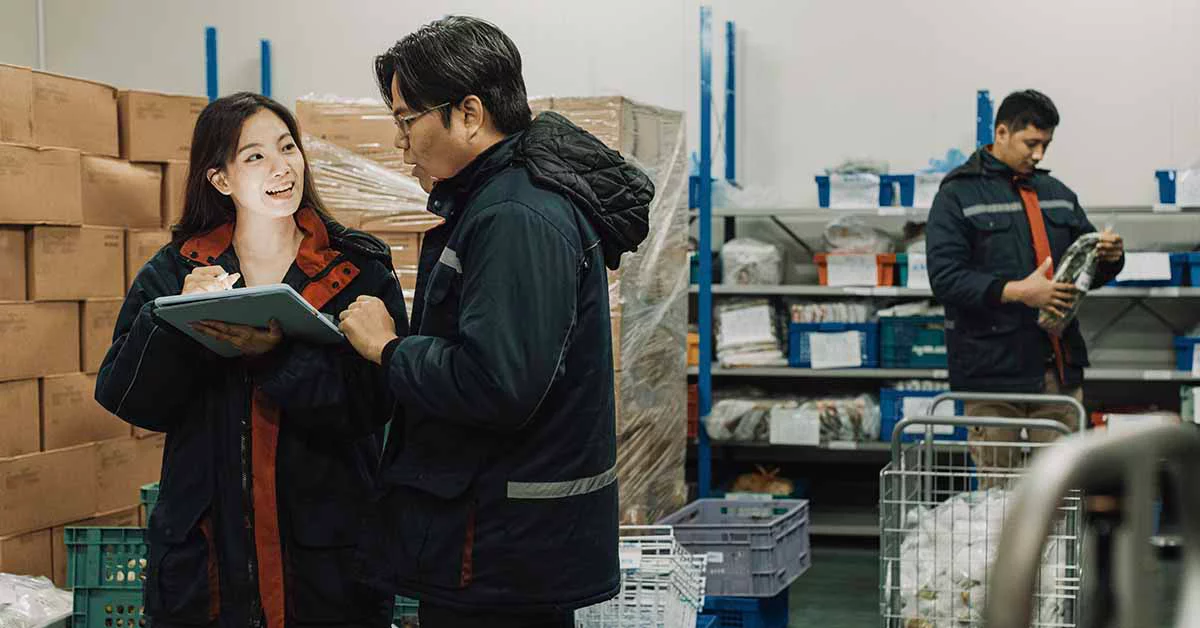Employees are working in cold storage