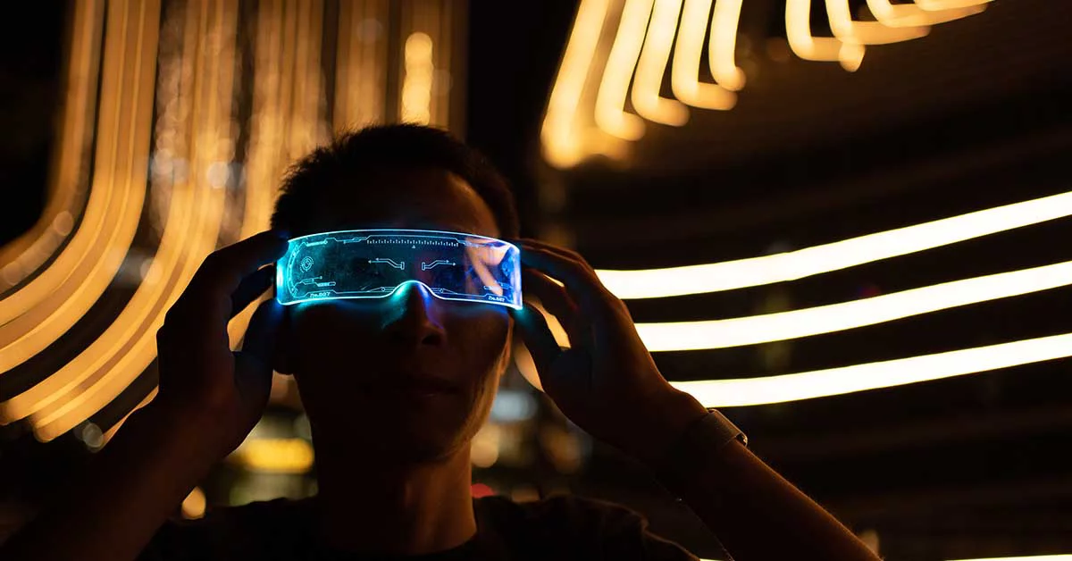 Man with virtual reality glasses on