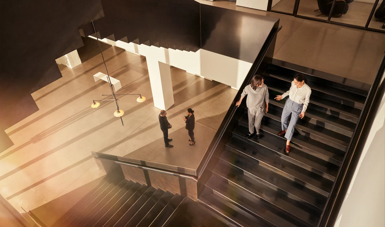 Women talking on stairs                       