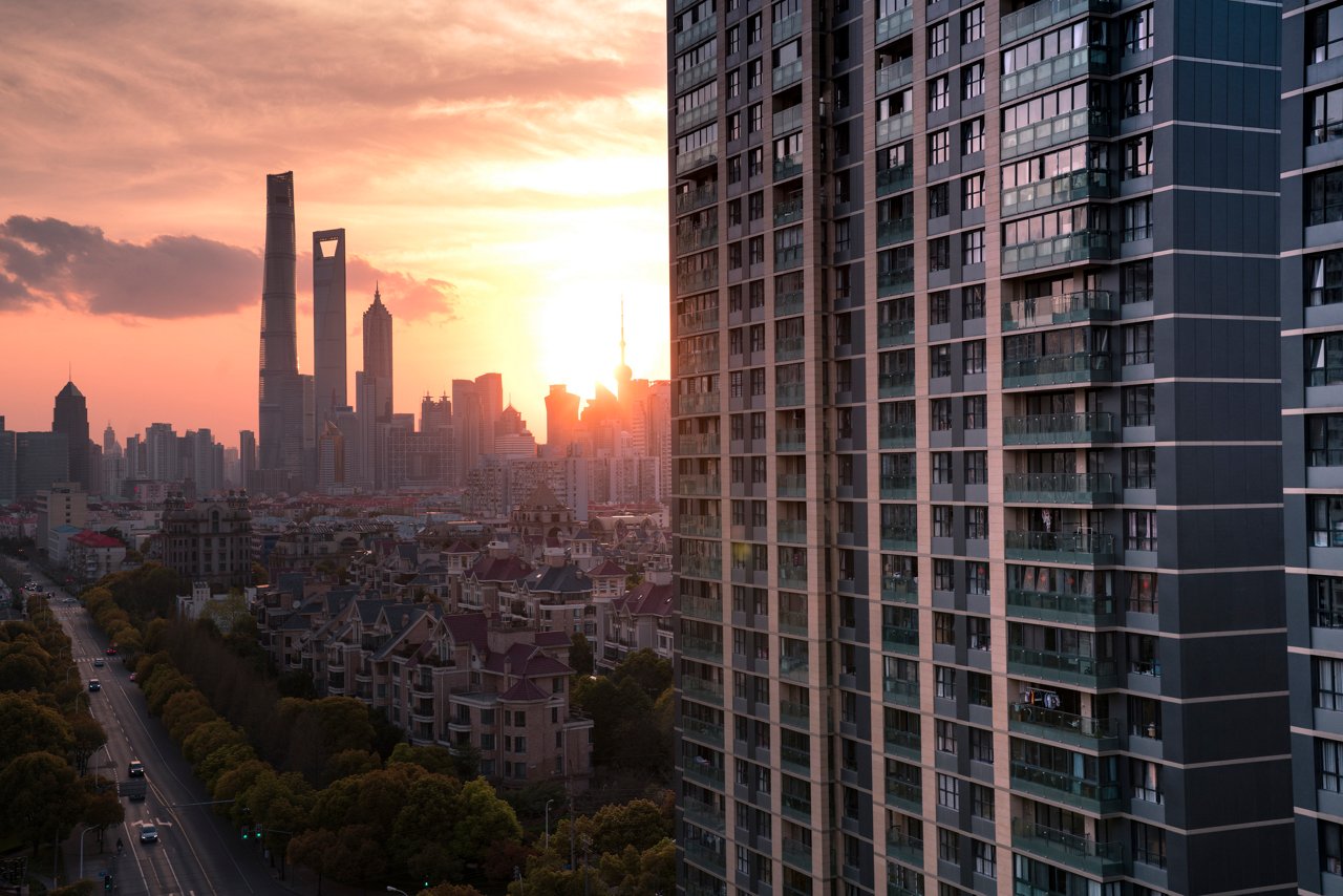 Beautiful Shanghai sunset and city skyline