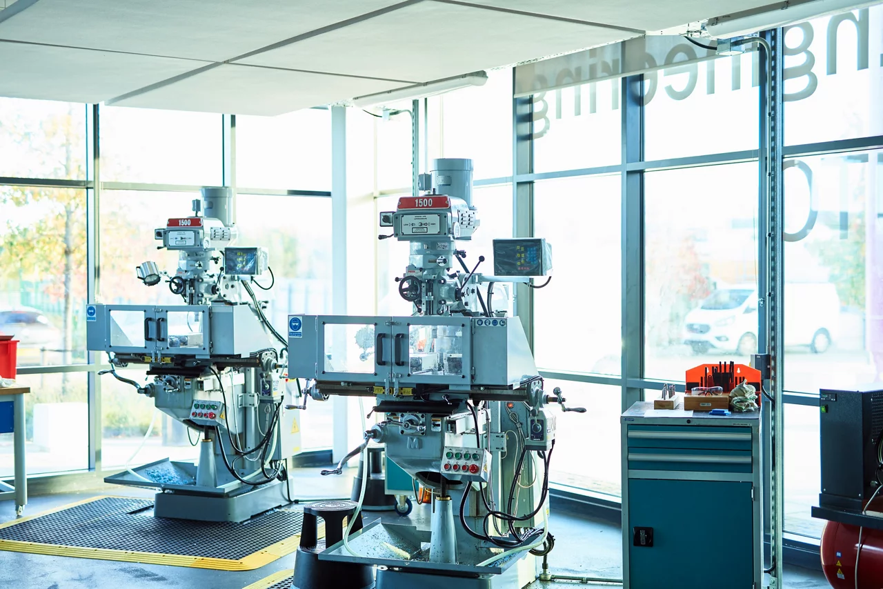 Empty workshop in technical college with two milling machines