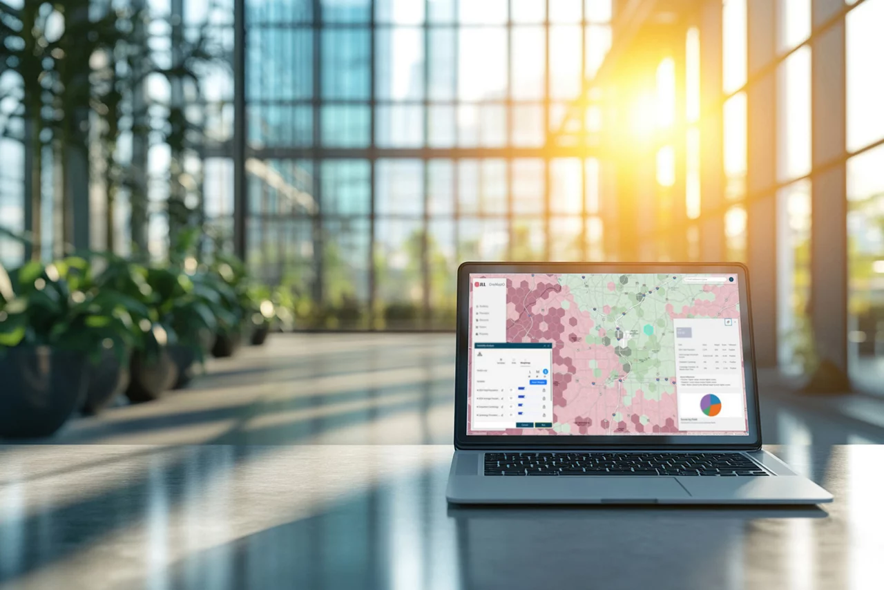 laptop displaying a colorful data visualization
