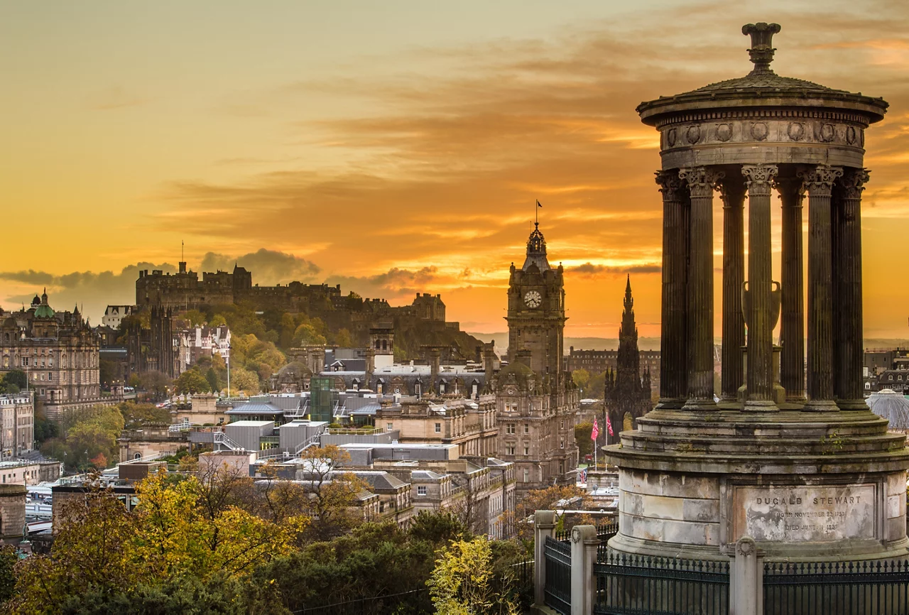 Edinburgh cityscape sunset