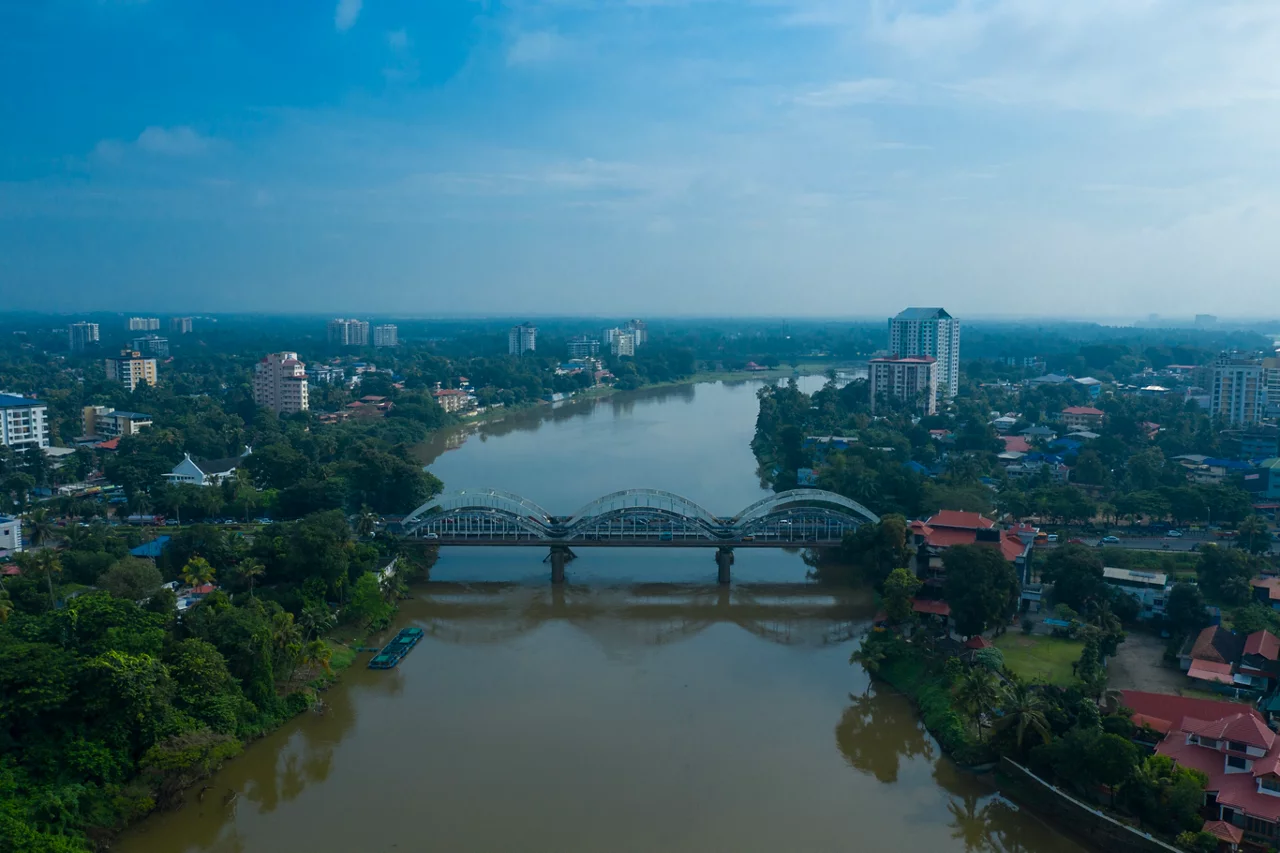 Aerial images of Aluva town in Kochi, Kerala