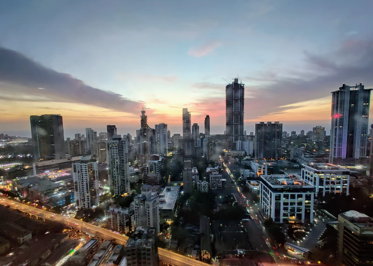 Sunset amidst Sprawling skyscrapers of Mumbai