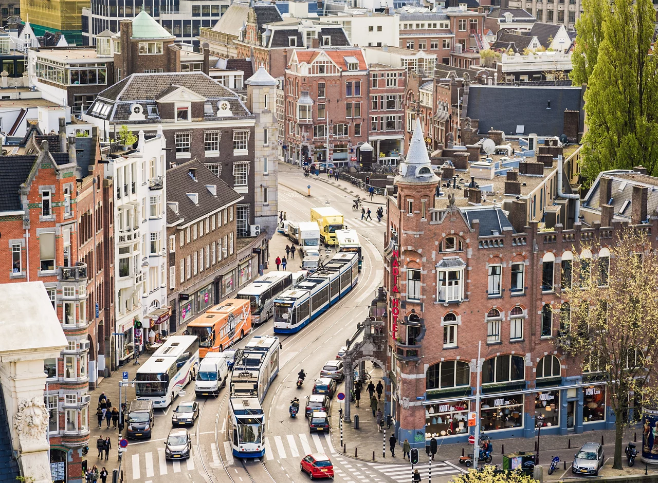 Luchtfoto van een historisch Europees stadscentrum, Amsterdam
