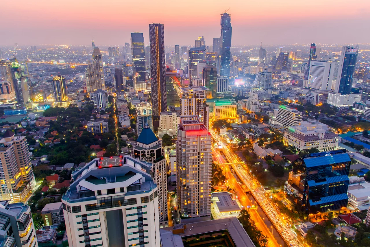 Bangkok city at colorful nightlife, This is a largest city in Southeast Asia and this is shopping center.