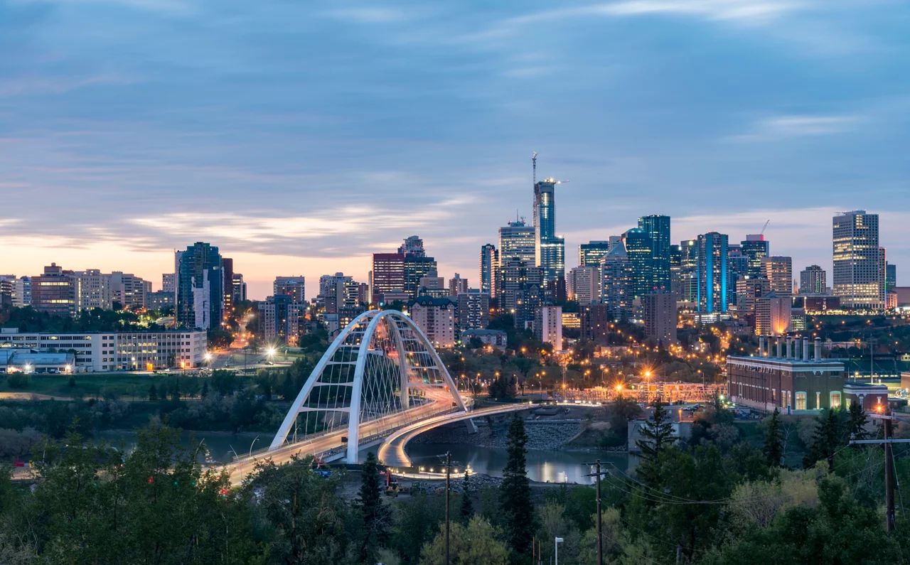 Long exposure of Edmonton downtown at night