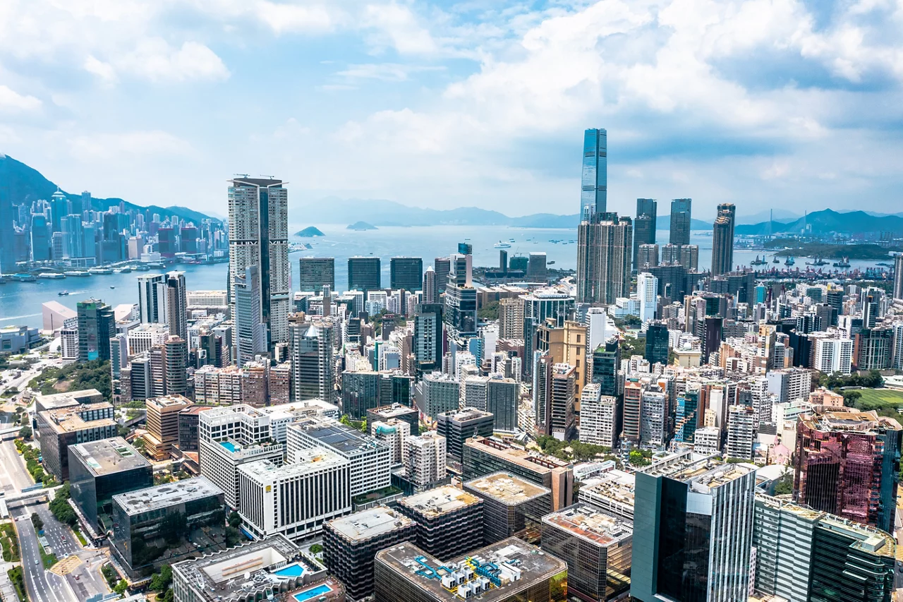 Drone view of High rise flats in Hong Kong