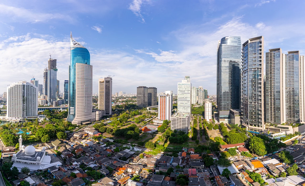 Aerial panorama of the modern Jakarta downtown