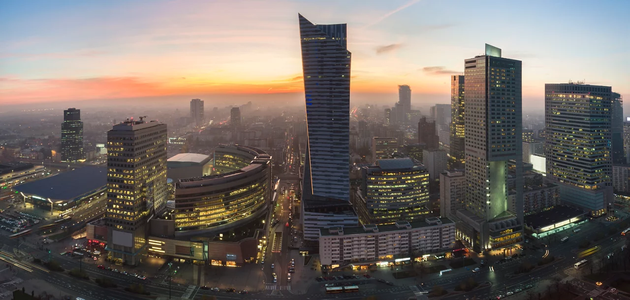 Sundown over Warszawa city a capital of Republic of Poland.