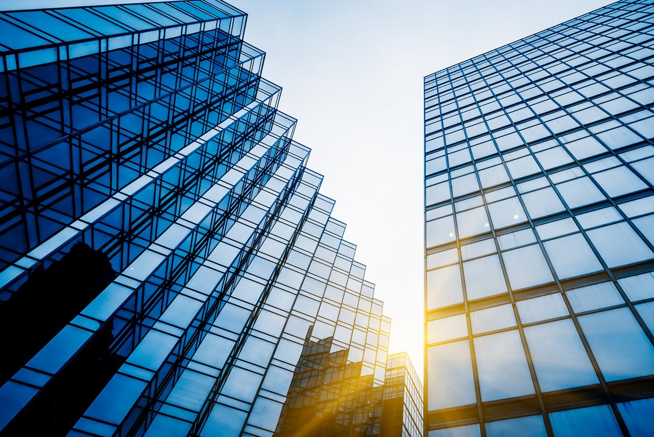 low angle view of skyscrapers in city of China.