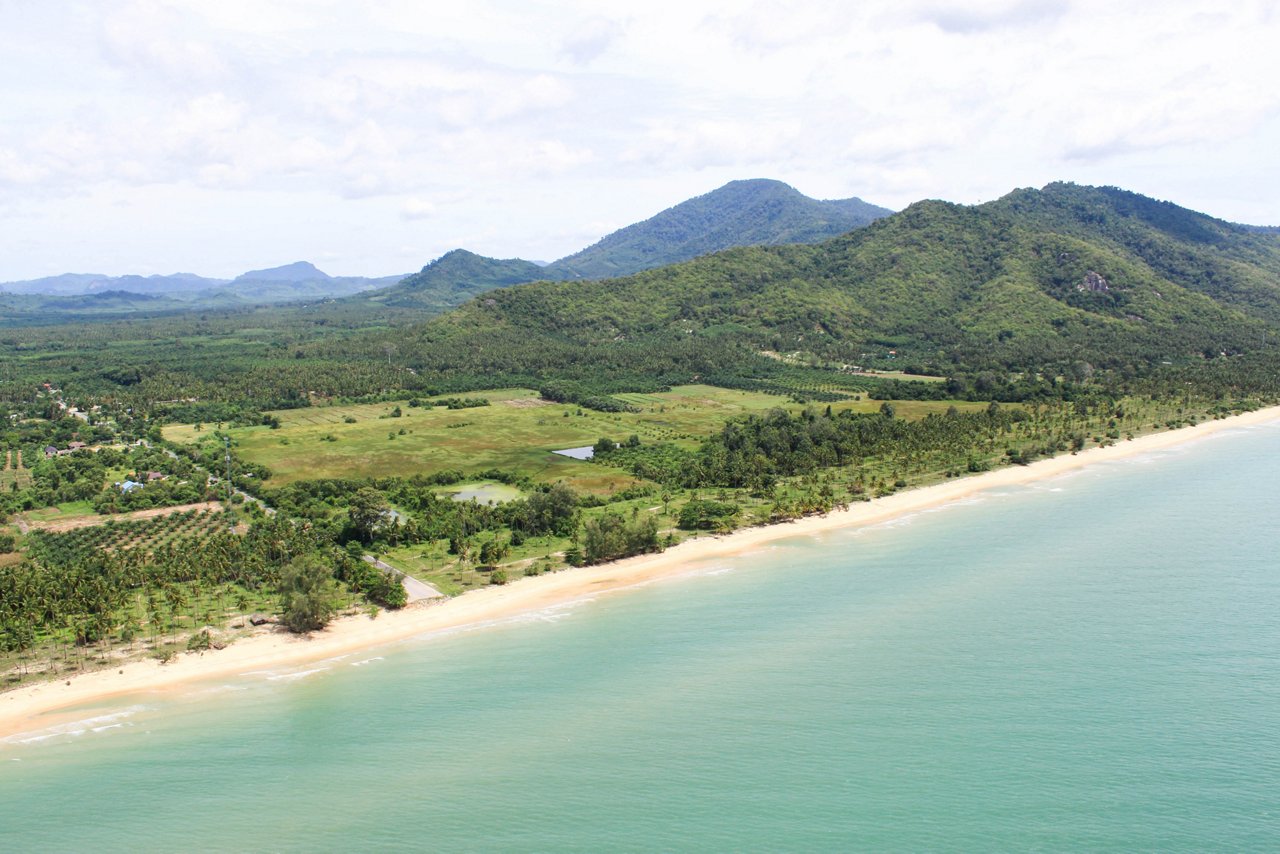 Sea with mountain aerial view