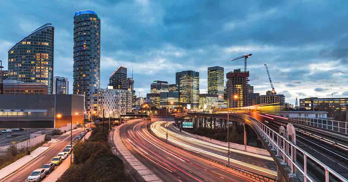 The London skyline at dusk