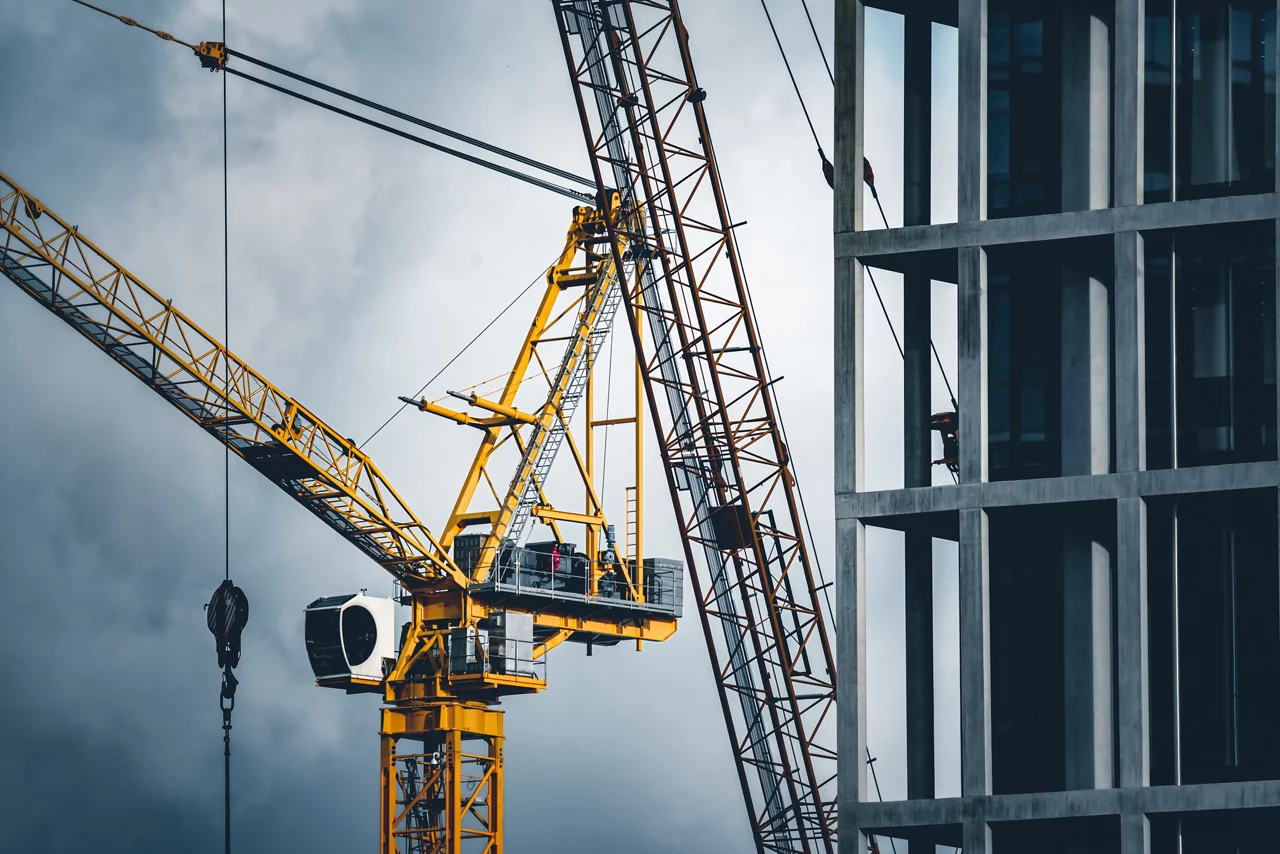 Crane next to new buildings being built