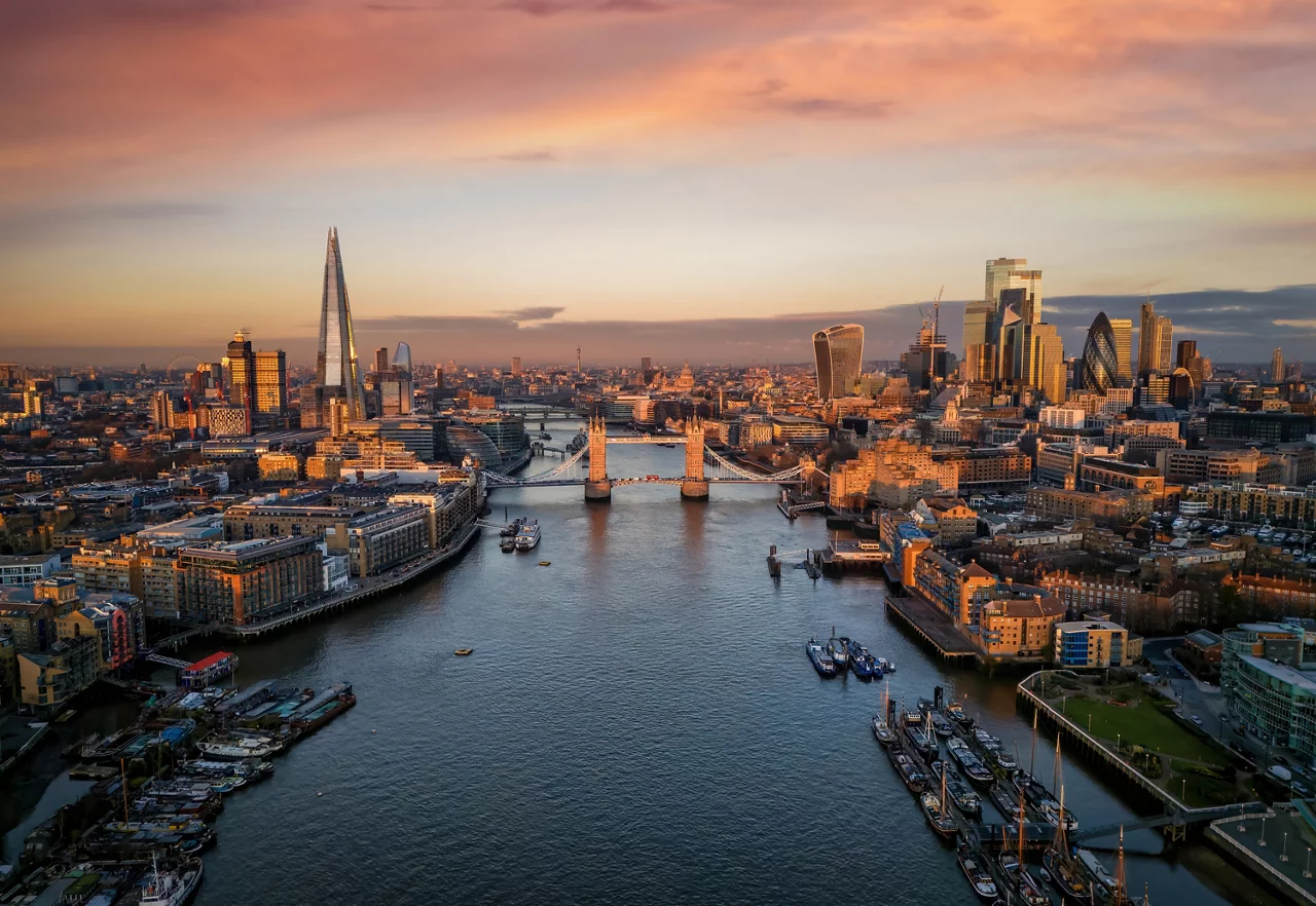 London skyline view over the river Thames