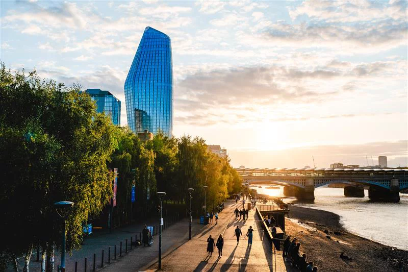 People walking in Southwark at sunset, London, UK 