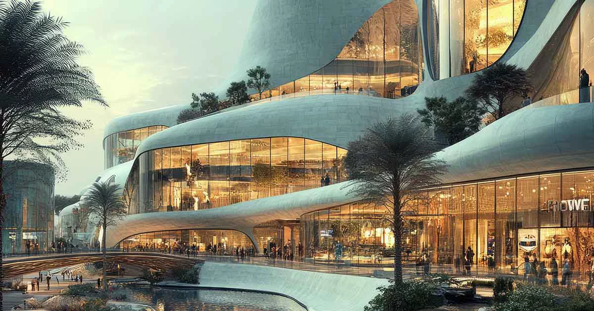 Modern white curved futuristic design building