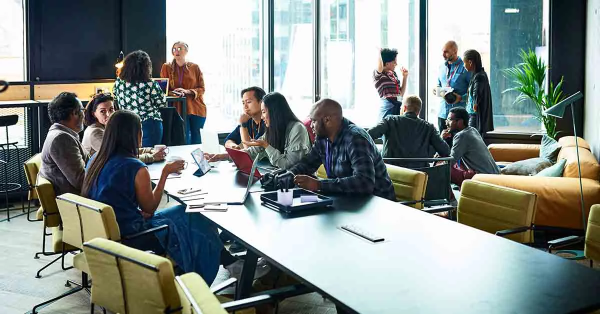 Group of professionals together and discussing