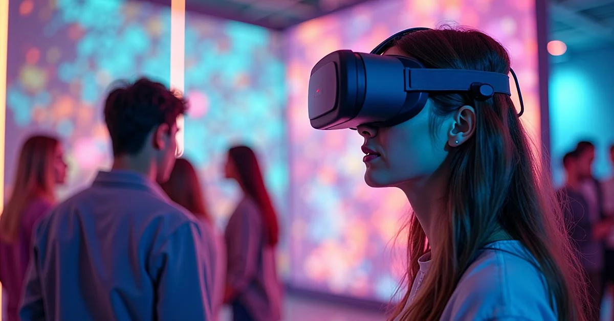 A girl looking a VR