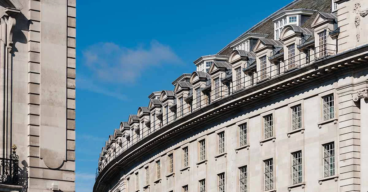 Old buildings in Regent Street in the city of Westminster in London