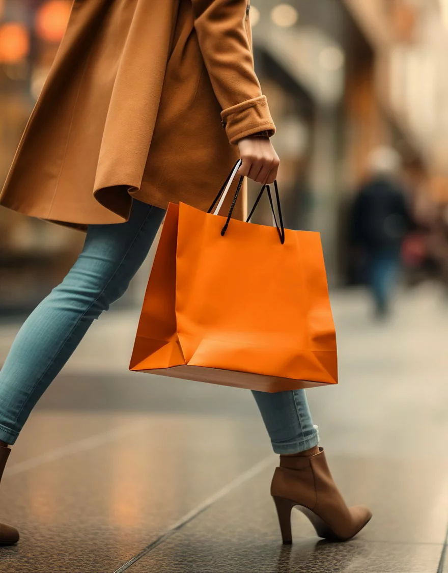 A women walking with the shopping bag