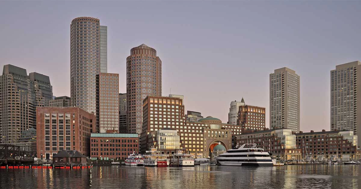 The Boston skyline as viewed from Boston Harbor