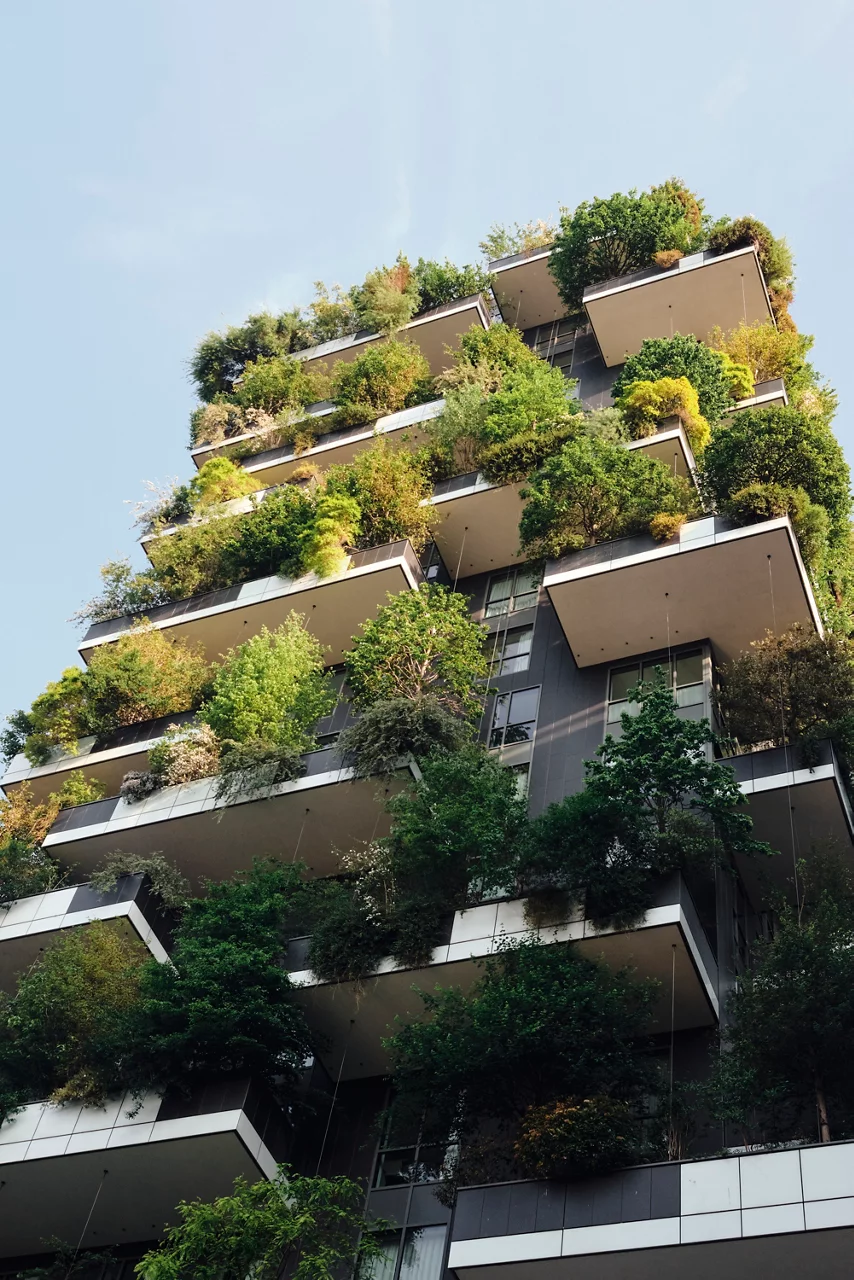 View of the modern buildings (vertical forest ) and gardens of the new business district of Milan
