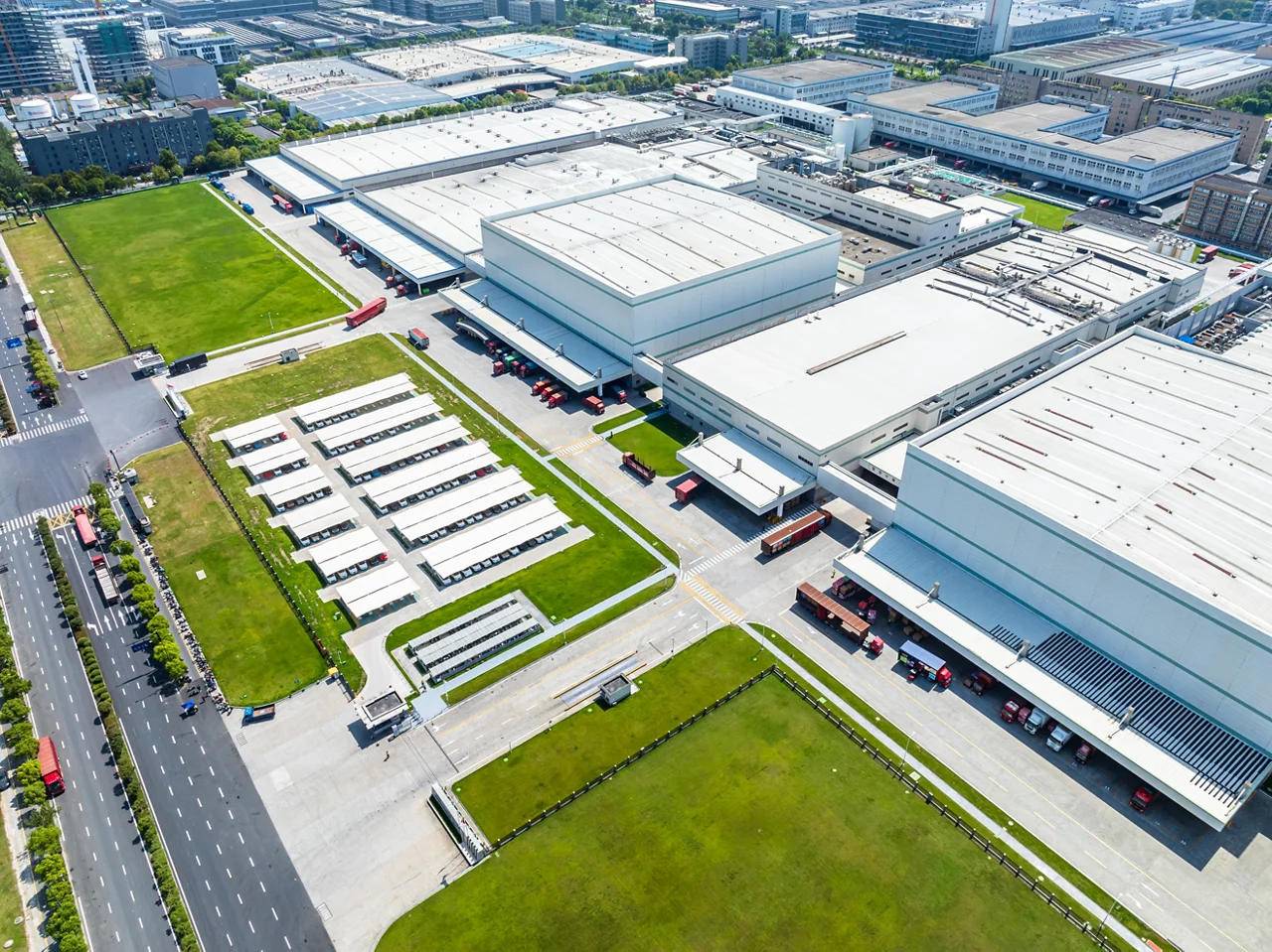 Factory building in city