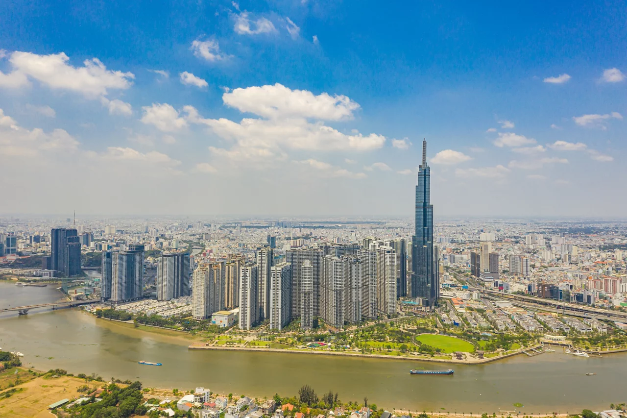 Beautiful cityscape view of Ho Chi Minh city in sunny morning