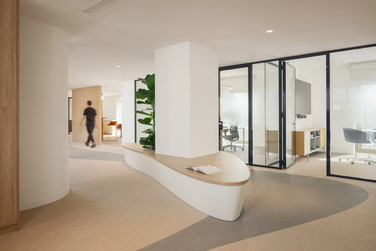 Modern  office space, furniture and greenery
