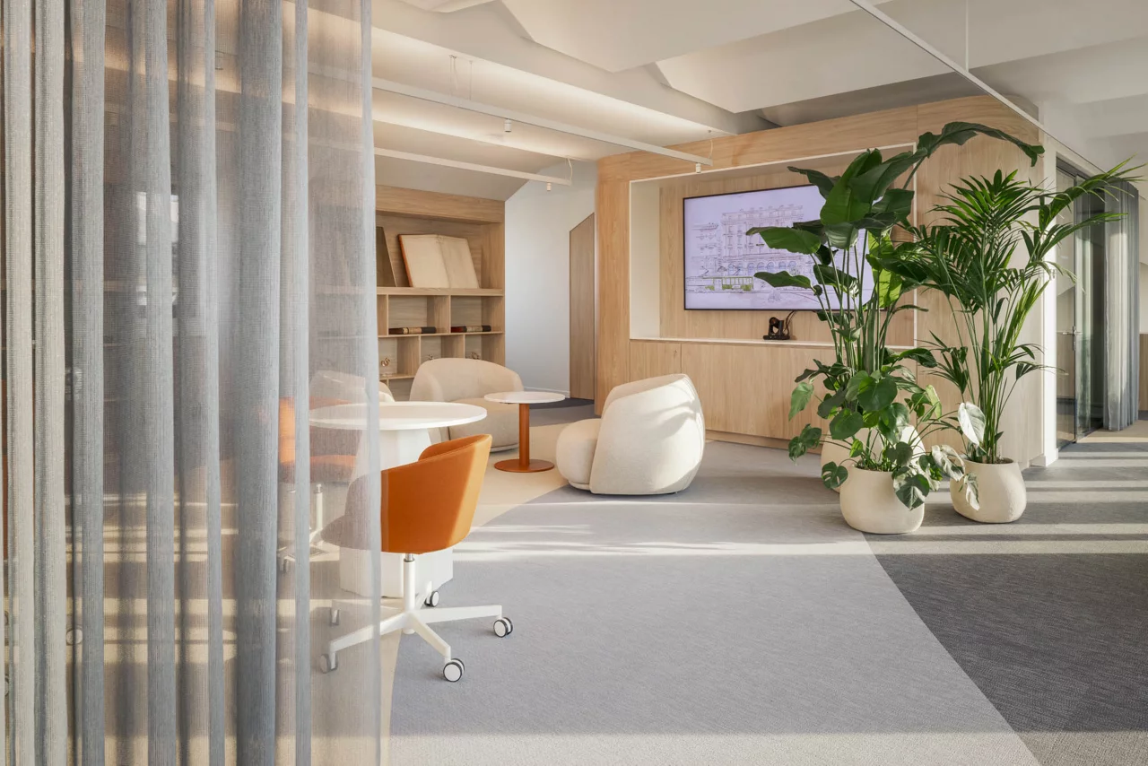 Modern  office space, furniture and greenery